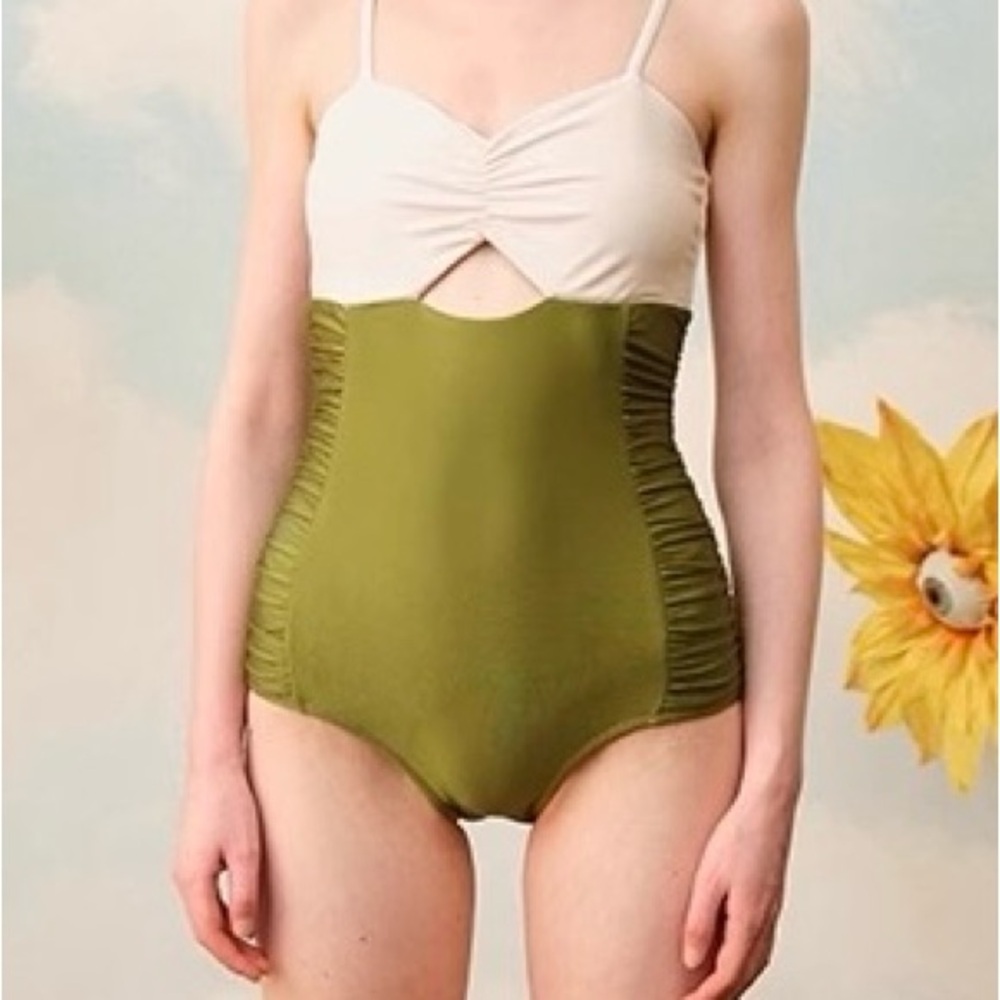 Two-Tone Swimsuit in Olive and Cream moving sale last one month